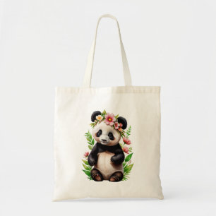 Transparent Panda Bear With Flowers Tote Bag