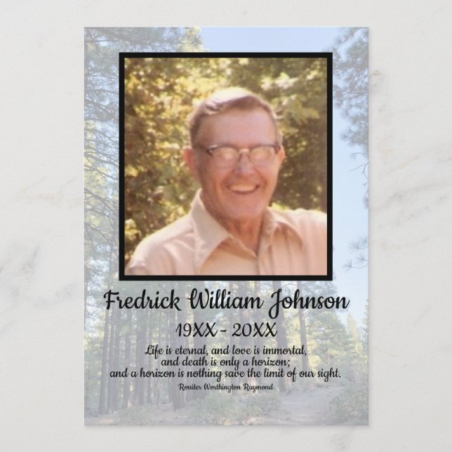 Transparent Pine Tree Forest Quote Photos Funeral  Program (Front)