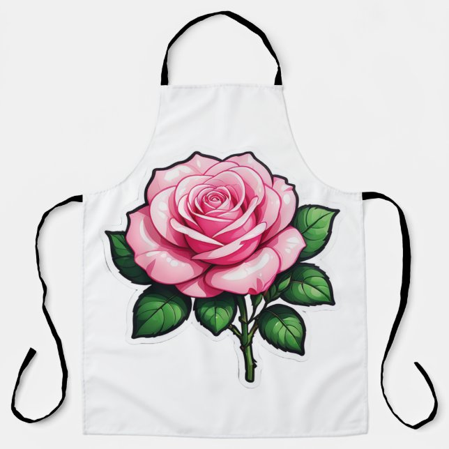 Transparent Pink Rose Flower Sticker Apron (Front)