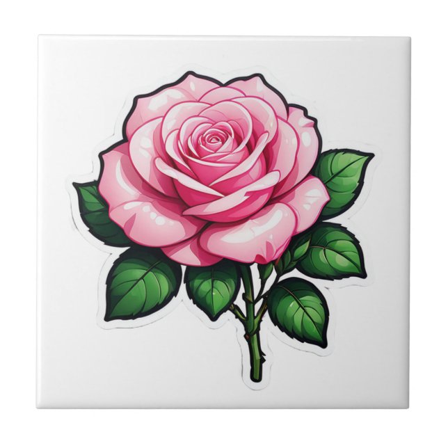 Transparent Pink Rose Flower Sticker Ceramic Tile (Front)