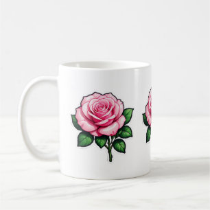 Transparent Pink Rose Flower Sticker Coffee Mug