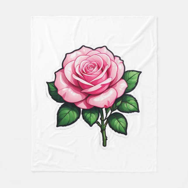 Transparent Pink Rose Flower Sticker Fleece Blanket (Front)