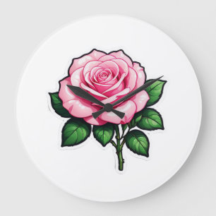 Transparent Pink Rose Flower Sticker Large Clock