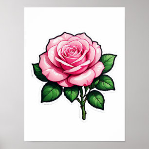 Transparent Pink Rose Flower Sticker Poster