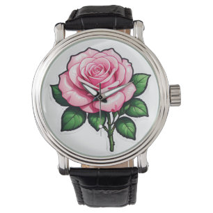 Transparent Pink Rose Flower Sticker Watch