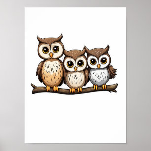 Transparent Png Three Cute Little Owl Download  Poster
