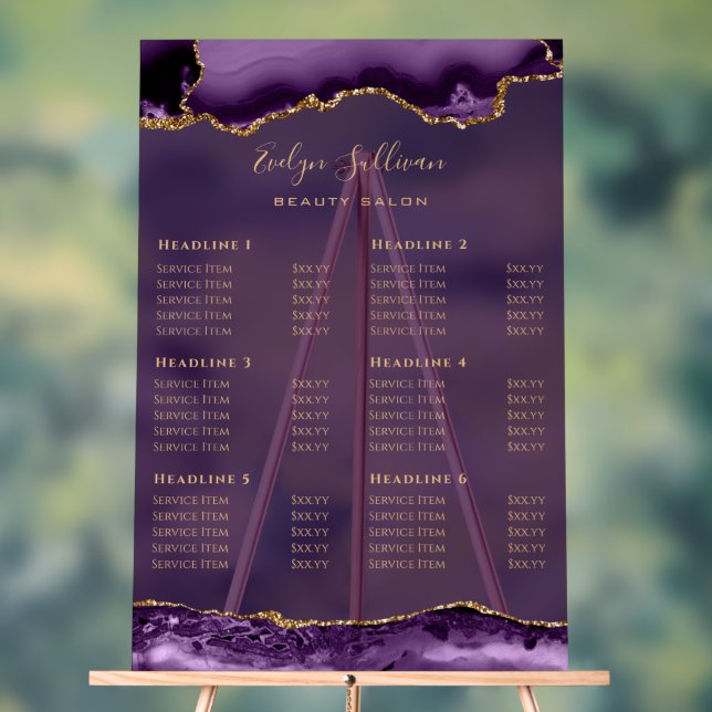 Transparent Purple Gold Agate Price List Acrylic Sign (Neutral)