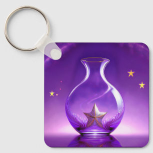 Transparent Purple Vase With Star All Under Dome Key Ring