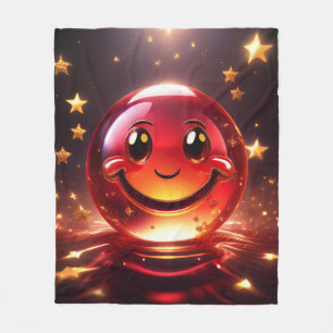 Transparent Red Bubbly Face With Stars Fleece Blanket