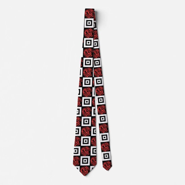 Transparent Red Dragon Pattern Tie (Front)