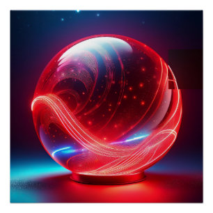 Transparent Reflective Red Globe With Starbursts Poster