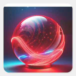 Transparent Reflective  Red Globe With Starbursts Square Sticker