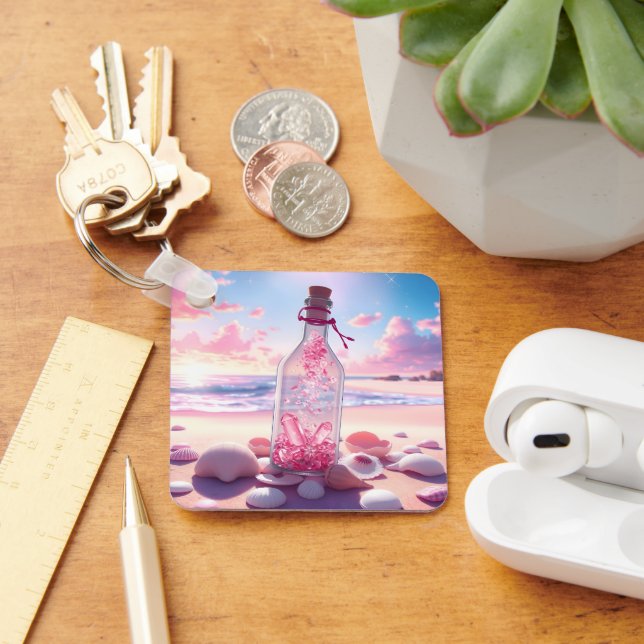 Transparent romantic floating bottle key ring (Desk)