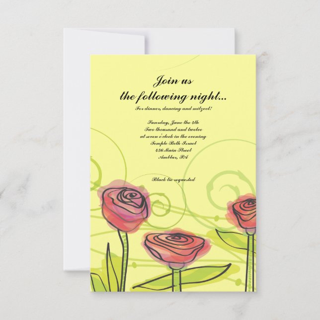 Transparent Roses Bat Mitzvah Reception Party Card (Front)