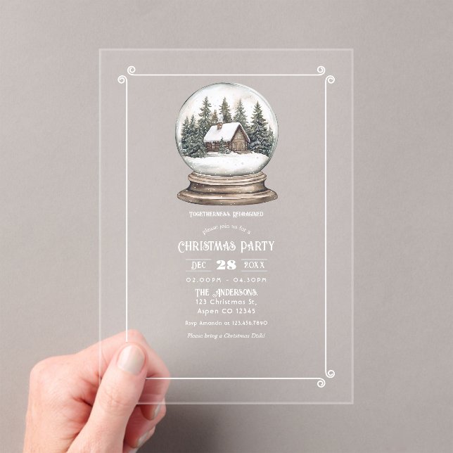 Transparent Rustic Snow Globe Christmas Party Acrylic Invitations (Insitu (Handheld))