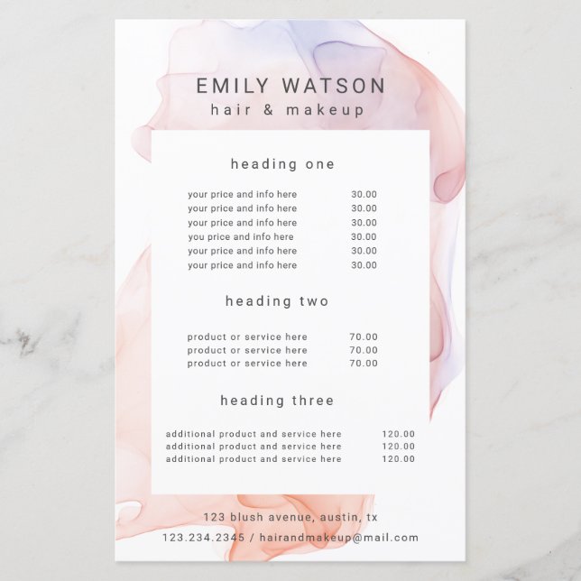 transparent silk modern salon price list (Front)