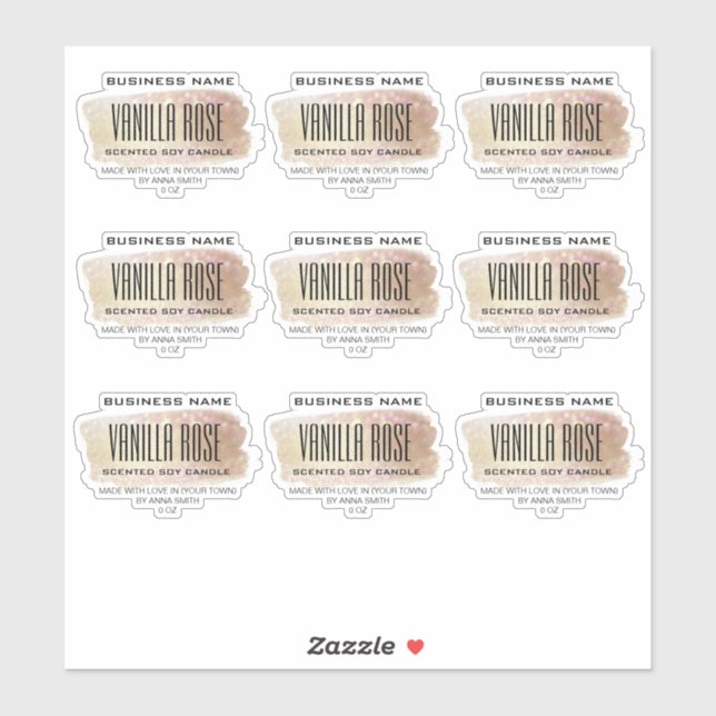 Transparent Soy Candle Labels Pink Gold Opal (Sheet)