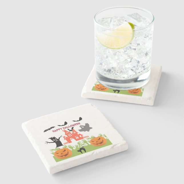 Transparent Spooky Halloween Character Art Stone Coaster (Side)