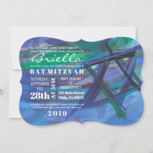 TRANSPARENT STAR Bat Bar Mitzvah Invitation blue