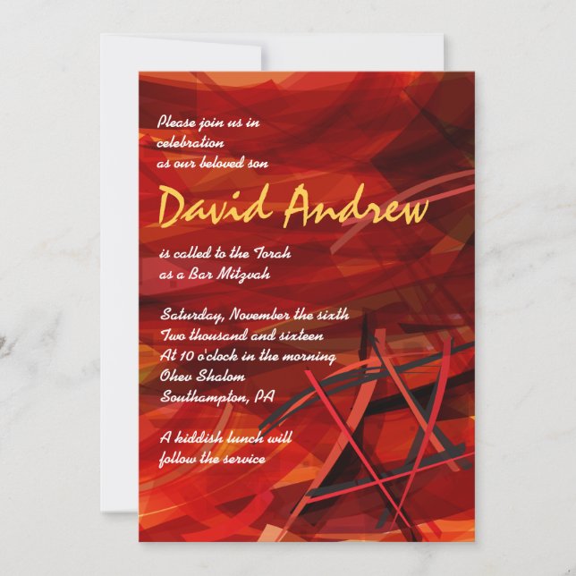 TRANSPARENT STAR Bat Bar Mitzvah Invitation red (Front)