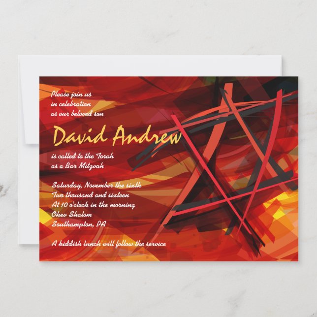 TRANSPARENT STAR Bat Bar Mitzvah Invitation red (Front)