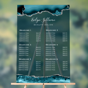 Transparent Teal Silver Agate Price List Acrylic Sign