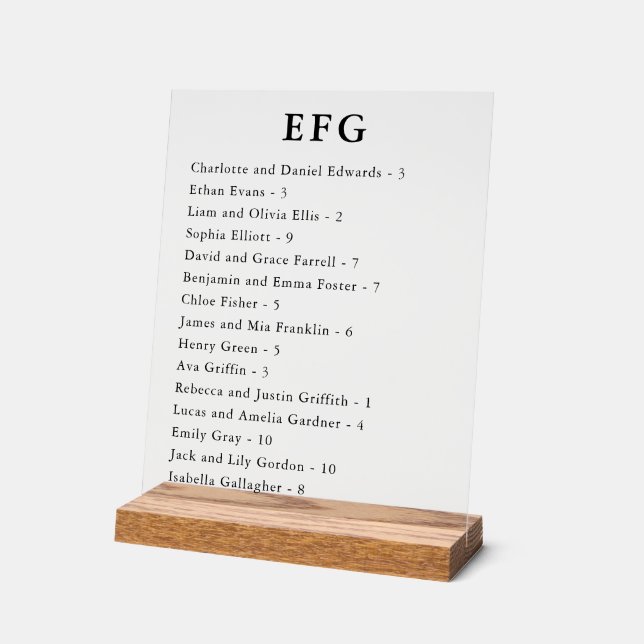 Transparent Wedding Guest Names Seating Chart (Angle)
