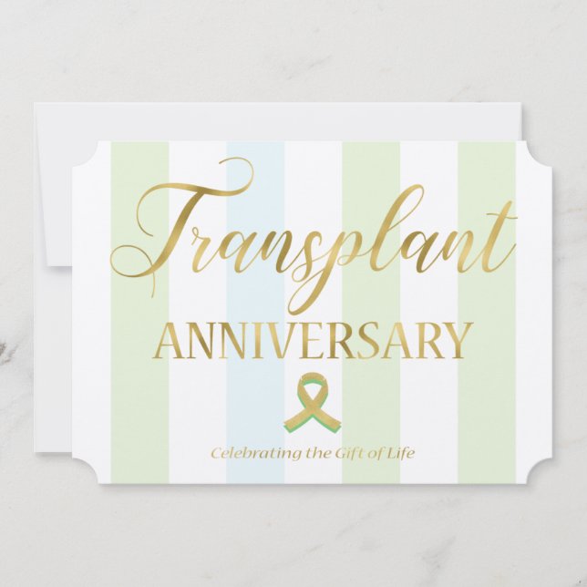 Transplant Anniversary Gold & Green Flat Card (Front)