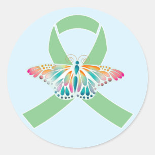 Transplant Care Green Ribbon Butterfly   Classic Round Sticker