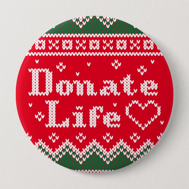 Transplant Donate Life Knitted Christmas Sweater 10 Cm Round Badge (Front)