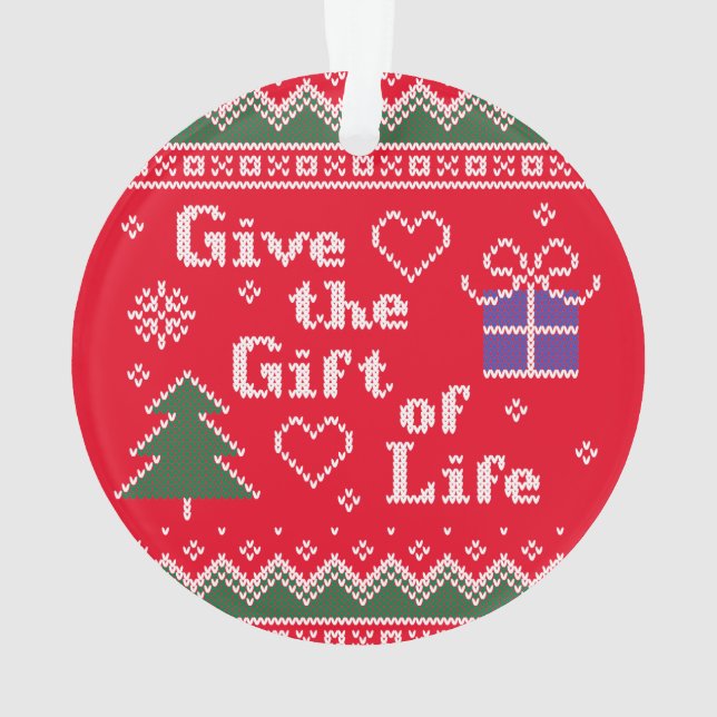 Transplant Donate Life Knitted Christmas Sweater Ornament (Back)