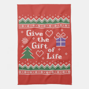 Transplant Gift of Life Christmas Knitted Sweater Tea Towel