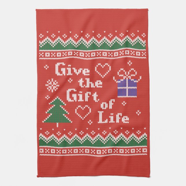 Transplant Gift of Life Christmas Knitted Sweater Tea Towel (Vertical)