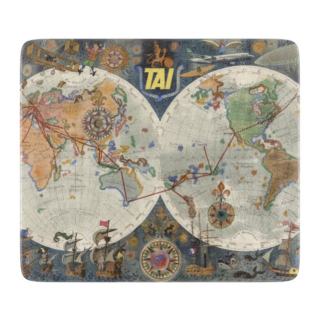 Transport Aeriens Internationaux World Map Cutting Board (Front)