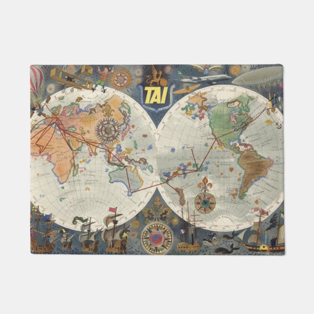 Transport Aeriens Internationaux World Map Doormat (Front)