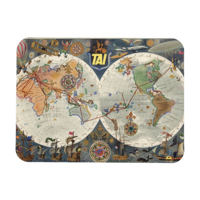 Transport Aeriens Internationaux World Map Magnet (Horizontal)