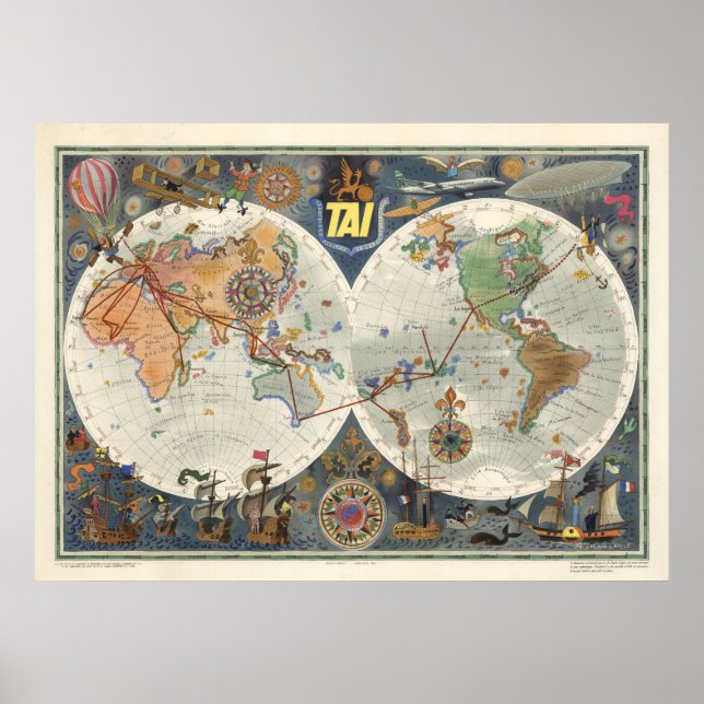 Transport Aeriens Internationaux World Map Poster (Front)