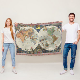 Transport Aeriens Internationaux World Map Throw Blanket