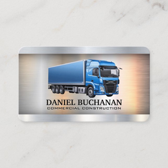 Transport Semi Truck Logo | Metallic Industrial  Business Card (Front)
