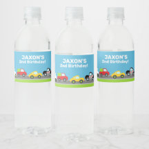 Transport vehicles boy birthday water bottle label
