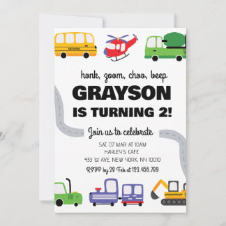 Transportation 2nd Birthday Invitation for Boy