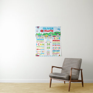 Transportation 2nd Birthday Milestone Birth Stats Tapestry