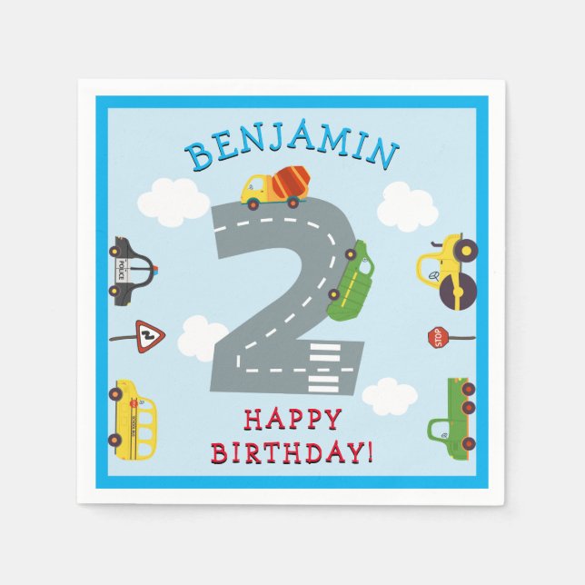Transportation 2nd Birthday Napkins (Front)