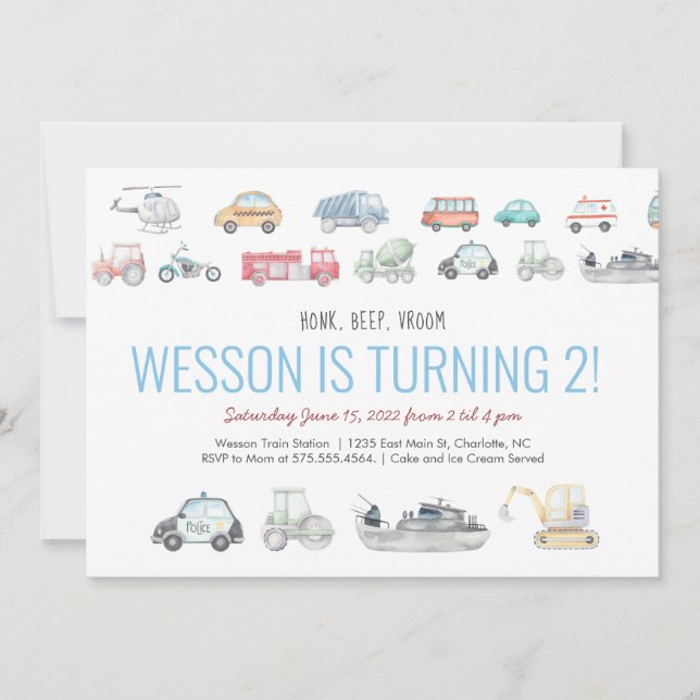 Transportation Birthday Invitation (Front)