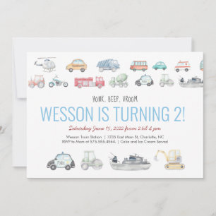 Transportation Birthday Invitation