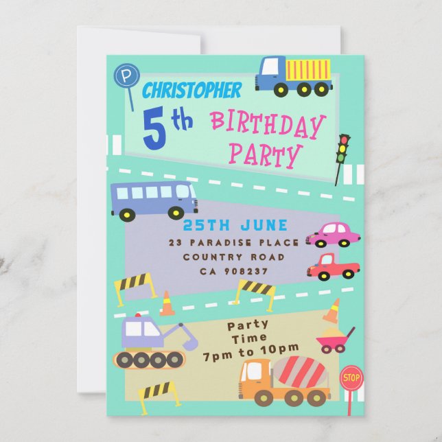 Transportation Birthday Invitation (Front)