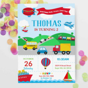 Transportation Birthday Invitation Boy