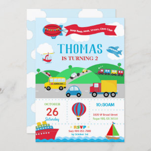 Transportation Birthday Invitation Boy