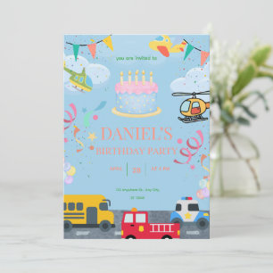 Transportation Birthday Invitation for Boys,