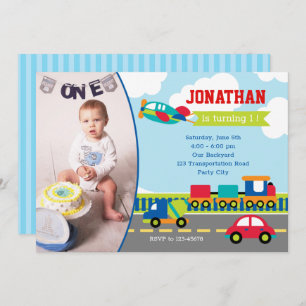 Transportation Birthday Invitations with Photo